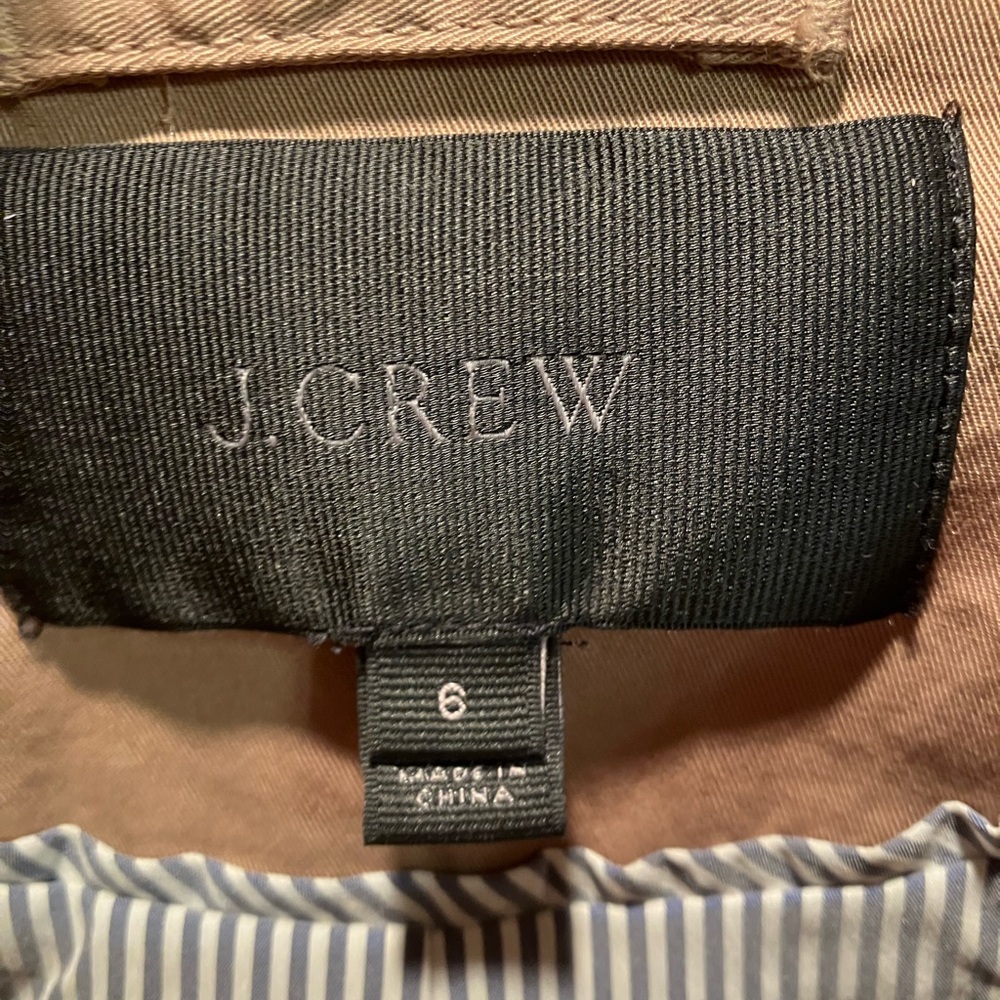 J Crew Tan Frill Peplum Crop Jacket with seersucker lining accents Size 6 - Picture 9 of 12